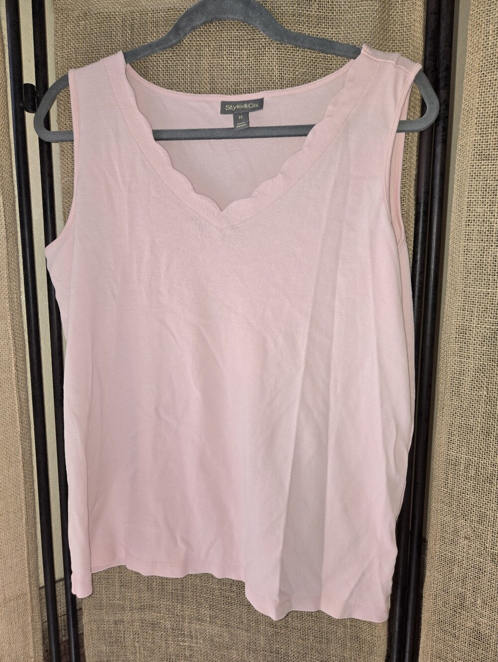 Style & Co. Light Pink Scalloped V-Neck Sleeveless Tank Cami 100% Cotton 2X